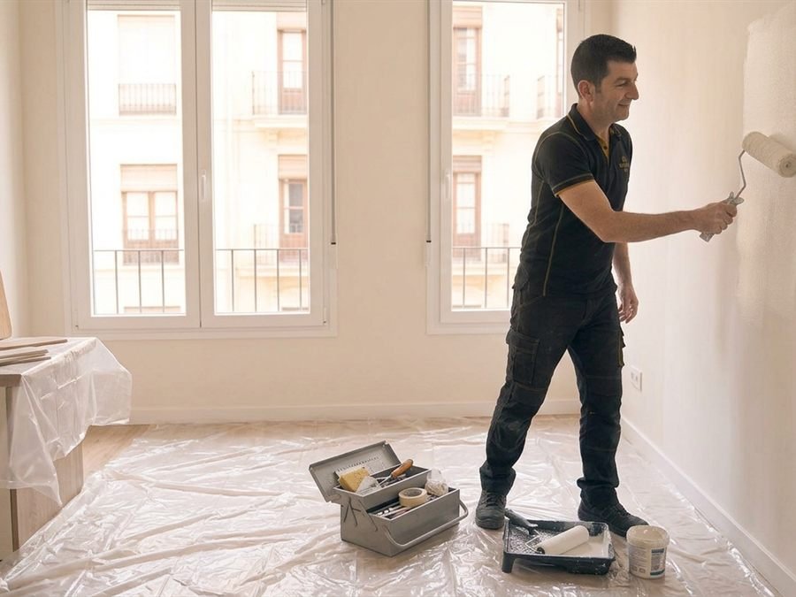 Técnico de Manitas 360 pintando una pared con rodillo